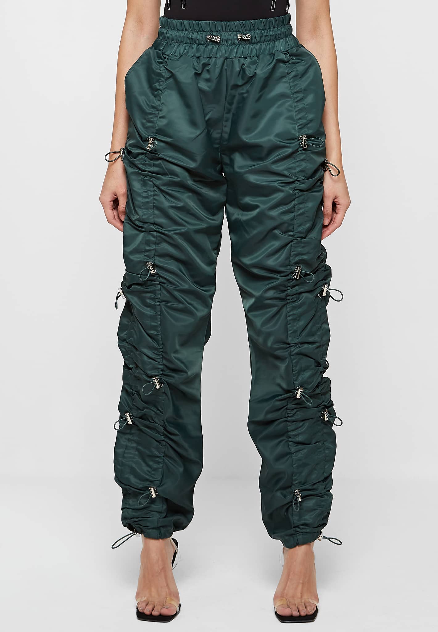 Nylon Bungee Ruched Cargo Pants Forest Green THE MILLI