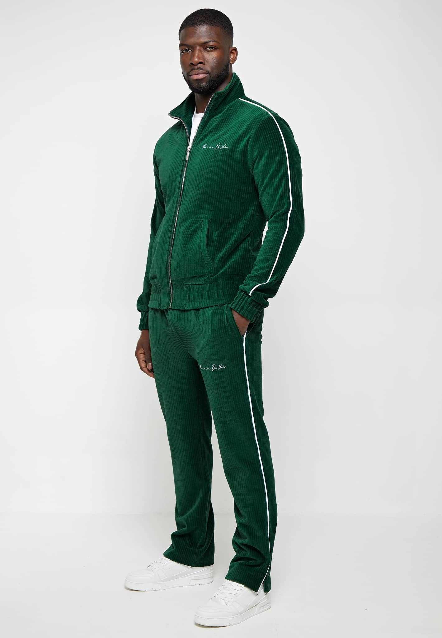 Ribbed Velour Track Pants Green THE MILLI